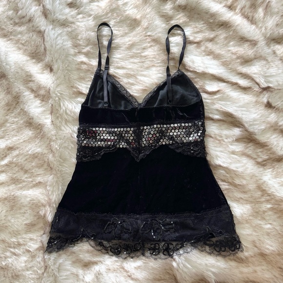 Vintage 90s Dolce & Gabbana Black Velvet Sequin Lace Top - Picture 5 of 7